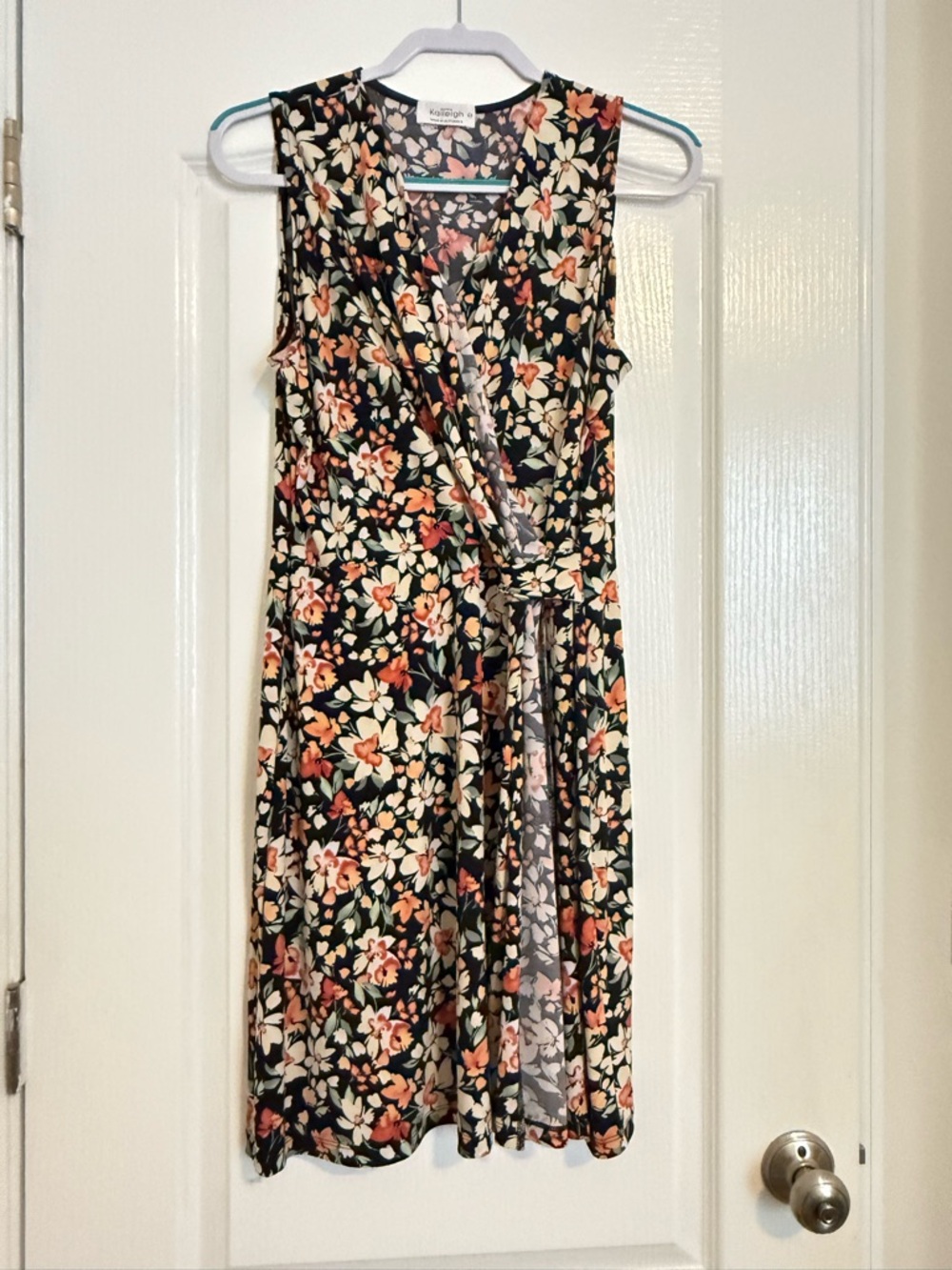 Kaileigh Black Floral Wrap Dress with Cream & Coral Flowers